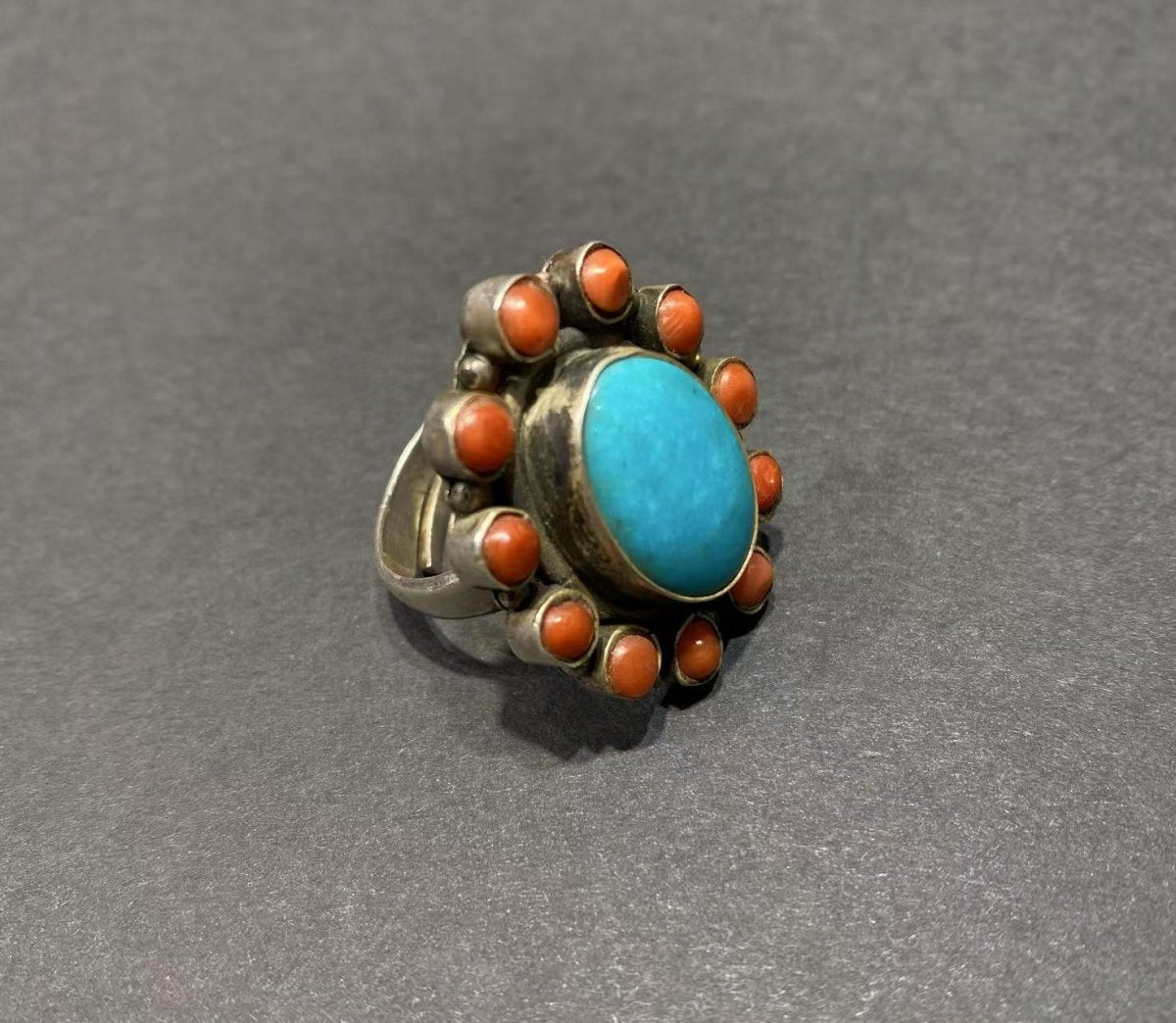 Circle of Harmony Ring | Pure Silver Ring with Turquoise and Red Coral for Balance and Protection