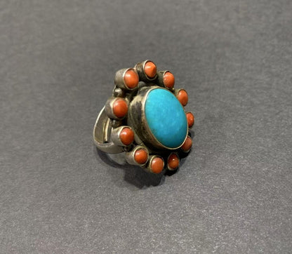 Circle of Harmony Ring | Pure Silver Ring with Turquoise and Red Coral for Balance and Protection