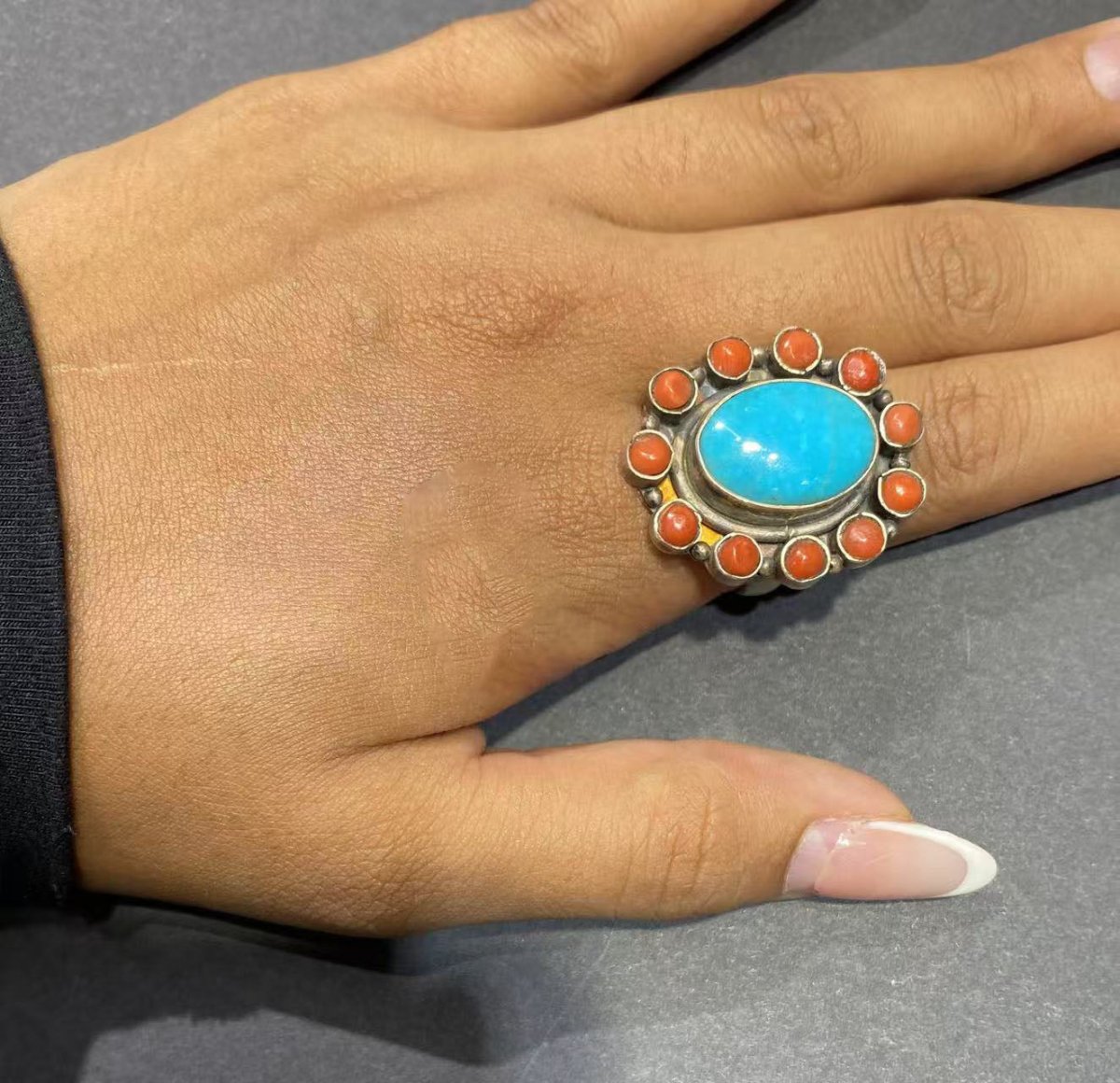 Circle of Harmony Ring | Pure Silver Ring with Turquoise and Red Coral for Balance and Protection