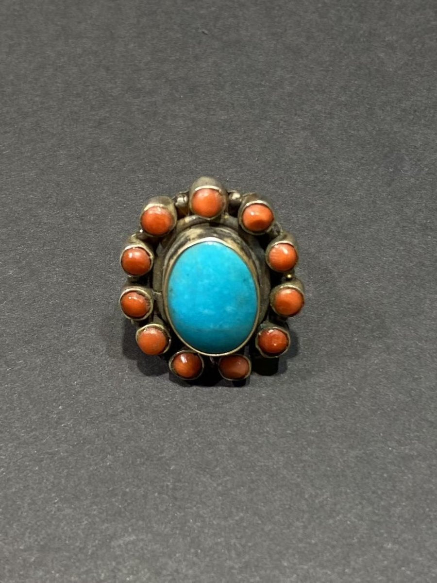 Circle of Harmony Ring | Pure Silver Ring with Turquoise and Red Coral for Balance and Protection