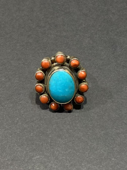 Circle of Harmony Ring | Pure Silver Ring with Turquoise and Red Coral for Balance and Protection