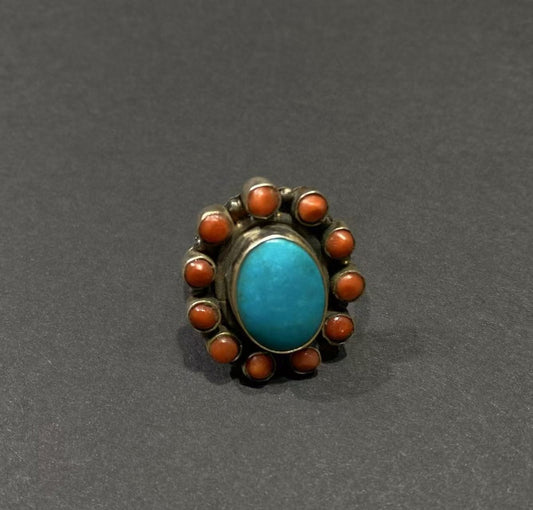 Circle of Harmony Ring | Pure Silver Ring with Turquoise and Red Coral for Balance and Protection