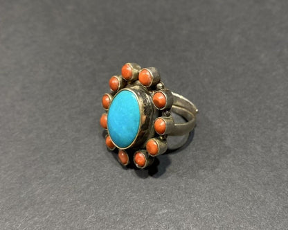 Circle of Harmony Ring | Pure Silver Ring with Turquoise and Red Coral for Balance and Protection