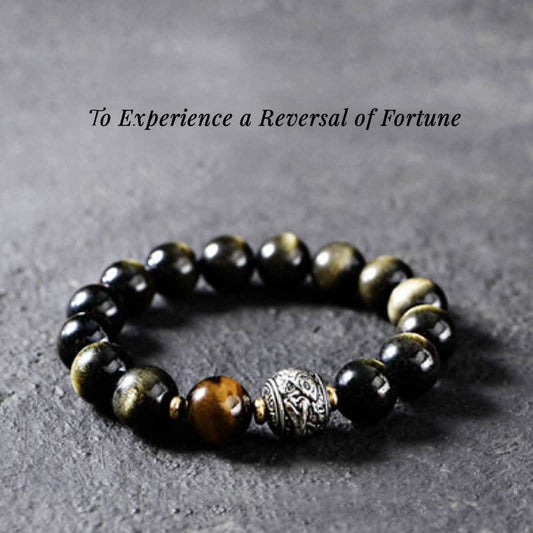 Buddha Stones To Experience a Reversal of Fortune Rainbow Obsidian Gold Sheen Obsidian Protection Bracelet