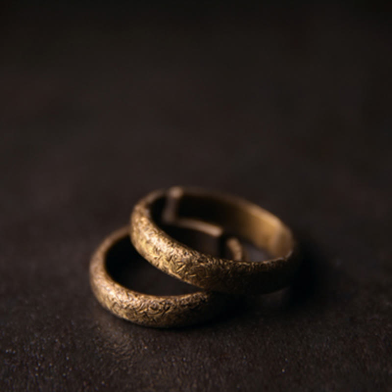 Buddha Stones Tibetan Vintage Texture Design Copper Luck Couple Ring