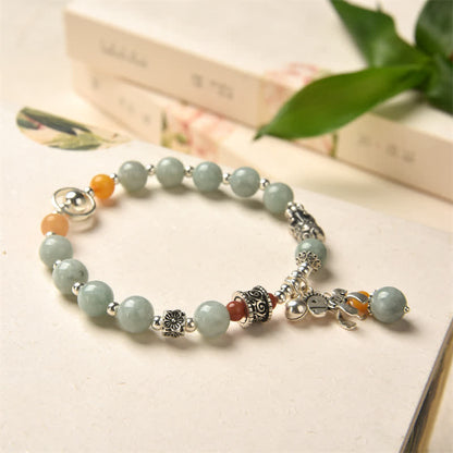 Buddha Stones 925 Sterling Silver Natural Jade Amber PiXiu Pony Success Bracelet