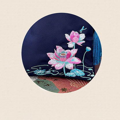 Buddha Stones Waterproof Handmade Embroidered Lotus Flowers Crossbody Bag Shoulder Bag Cellphone Bag