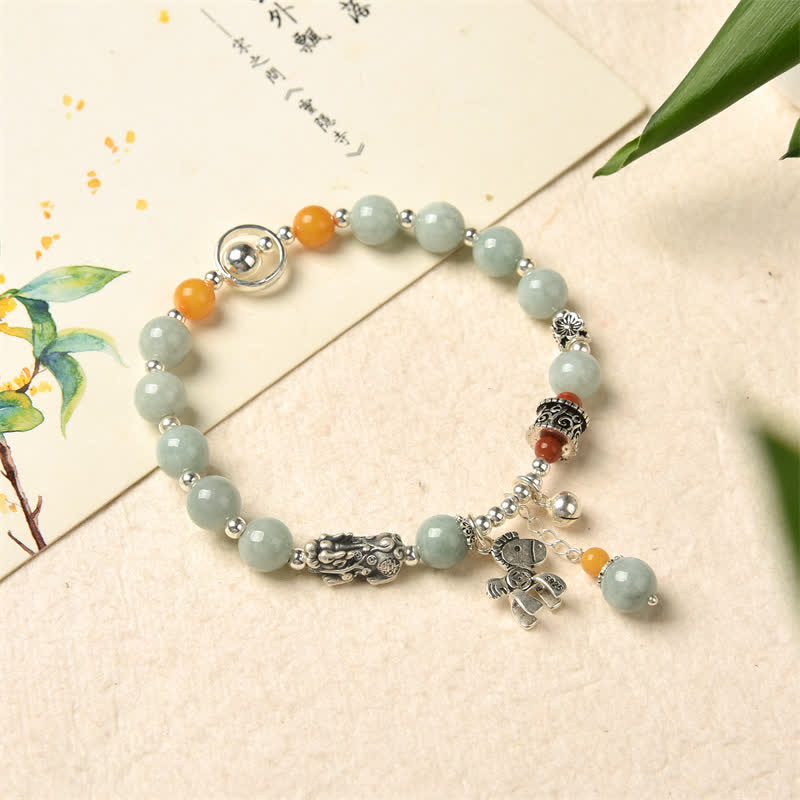 Buddha Stones 925 Sterling Silver Natural Jade Amber PiXiu Pony Success Bracelet