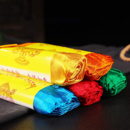 Buddha Stones Tibetan Blessing Auspicious 5 Colors Jacquard Khata Decoration