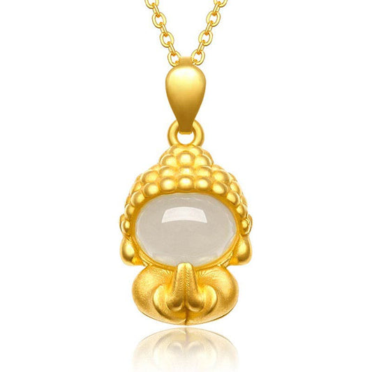 Buddha Stones White Jade Buddha Success Pendant Necklace