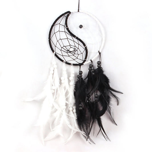 Buddha Stones Yin Yang  Dream Catcher Circular Net with Feathers Balance Decoration