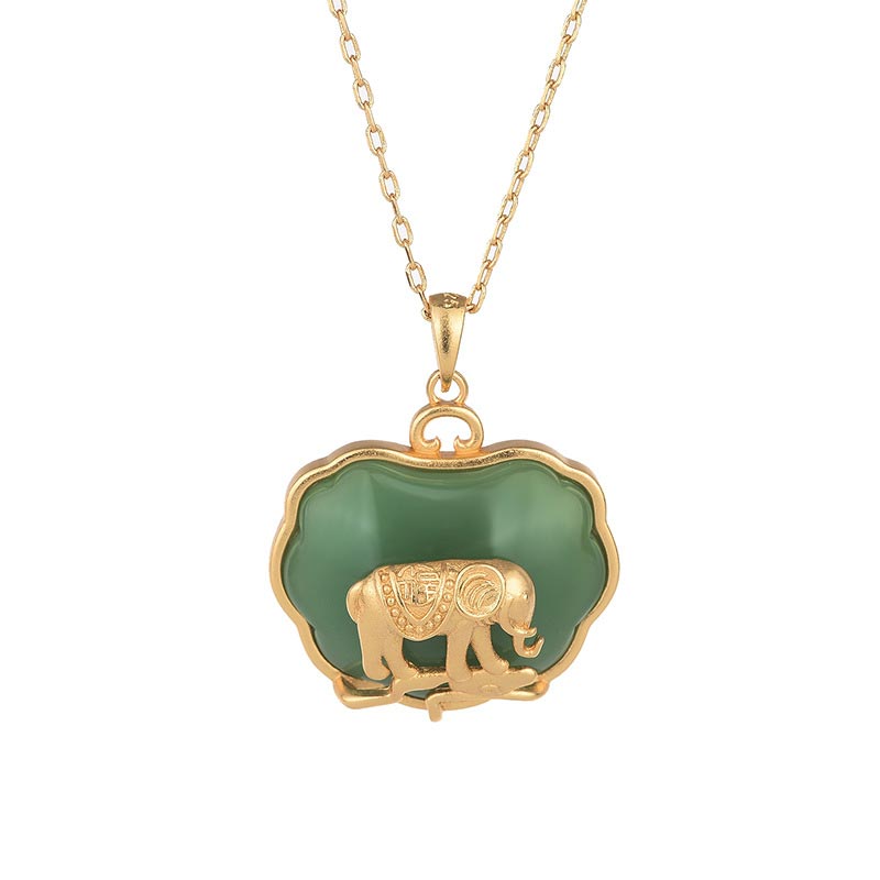Buddha Stones Natural Jade Elephant Healing Necklace Pendant
