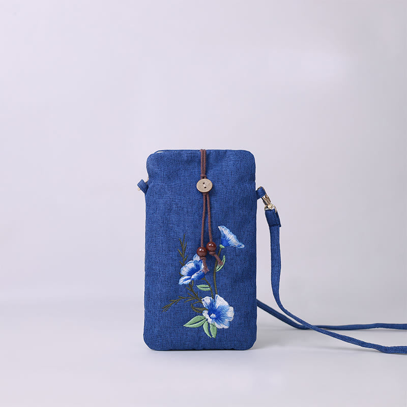 Buddha Stones Small Embroidered Flowers Crossbody Bag Shoulder Bag Cellphone Bag 11*20cm