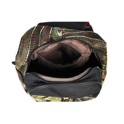 Buddha Stones Peacock Embroidery Canvas Tassel Backpack