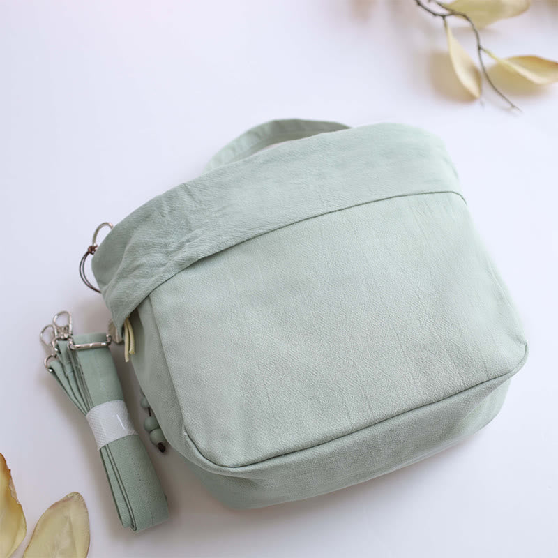 Buddha Stones Suzhou Embroidery Lotus Epiphyllum Magnolia Cotton Linen Tote Crossbody Bag Shoulder Bag Handbag