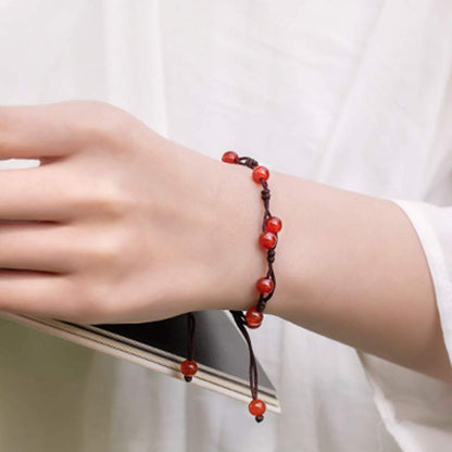 Buddha Stones Red Agate Moss Agate Cinnabar Calm Bracelet