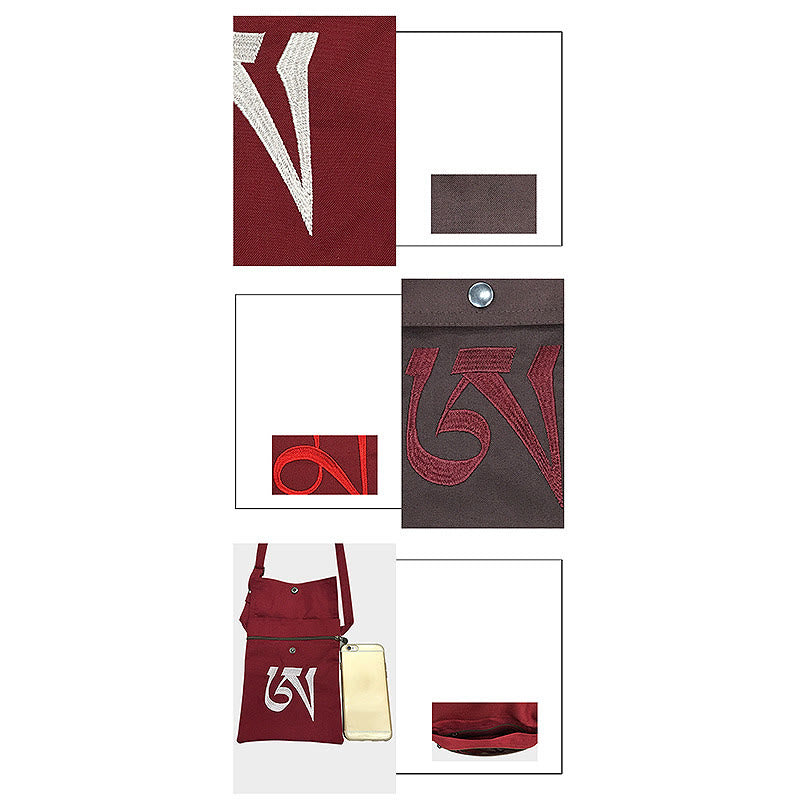 Buddha Stones Handmade OM Mantra Embroidered Spiritual Mind Practice Cotton Crossbody Bag Shoulder Bag Cellphone Bag