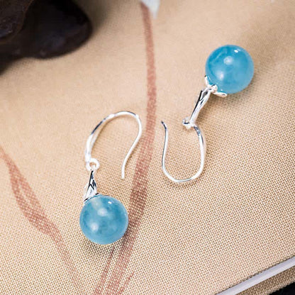 Buddha Stones 925 Sterling Silver Natural Aquamarine Leaf Flower Peace Earrings Necklace