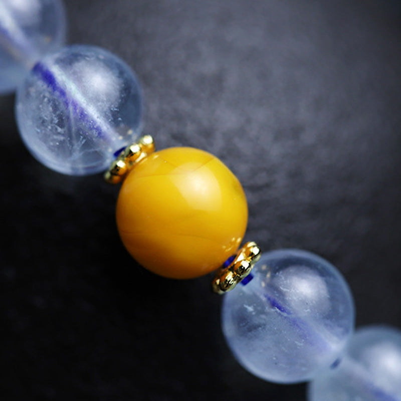 Buddha Stones Aquamarine Red Agate Peace Gourd Charm Bracelet