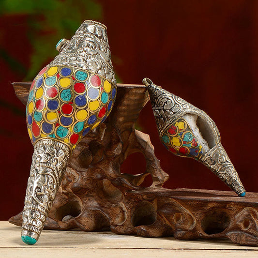 Buddha Stones Tibetan Handmade Natural Shankha Colorful Conch Shell Seashell Wealth Home Decoration