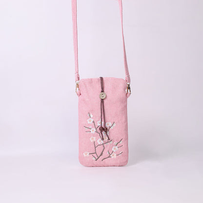 Buddha Stones Small Embroidered Flowers Crossbody Bag Shoulder Bag Cellphone Bag 11*20cm