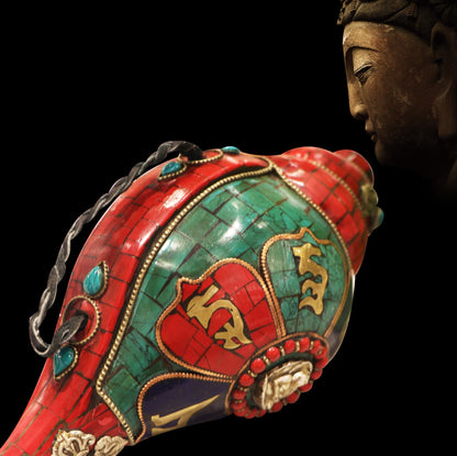 Buddha Stones Tibetan Handmade Shankha Om Mani Padme Hum Buddha Conch Shell Lucky Decoration