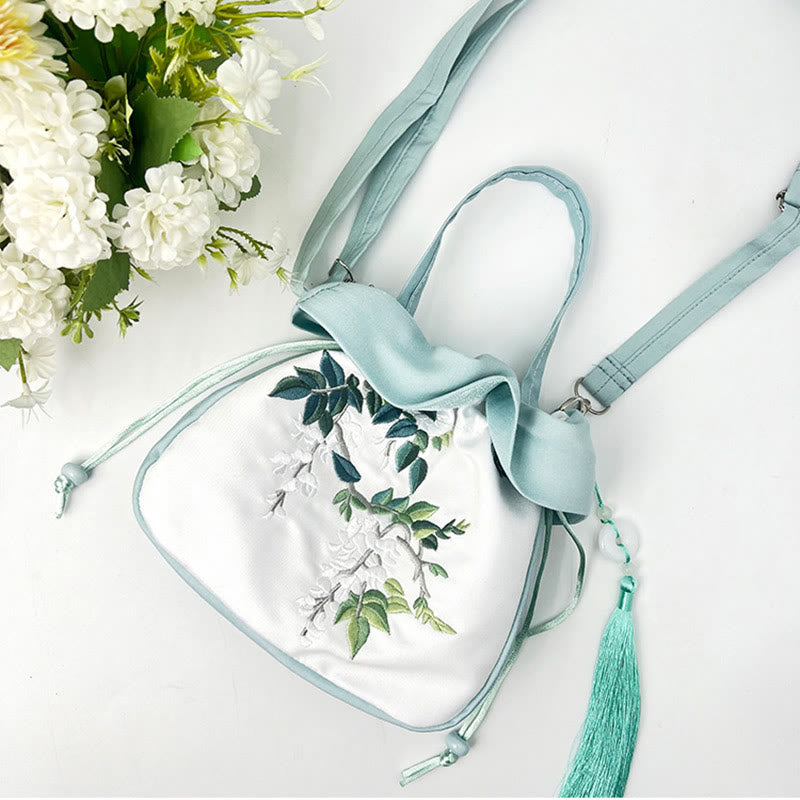 Buddha Stones Suzhou Embroidery Camellia Magnolia Peony Lotus Silk Tote Crossbody Bag Shoulder Bag Handbag