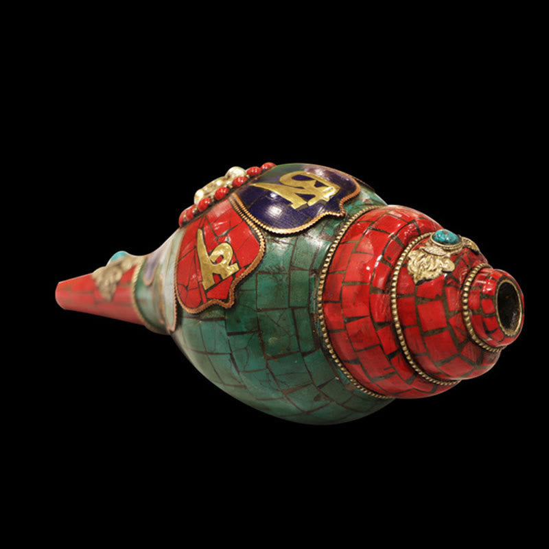 Buddha Stones Tibetan Handmade Shankha Om Mani Padme Hum Buddha Conch Shell Lucky Decoration