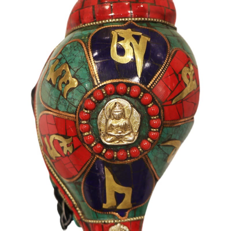 Buddha Stones Tibetan Handmade Shankha Om Mani Padme Hum Buddha Conch Shell Lucky Decoration