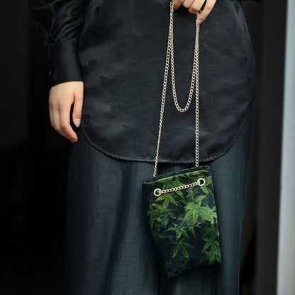 Buddha Stones Small Maple Leaf Persimmon Metal Chain Crossbody Bag Shoulder Bag Cellphone Bag