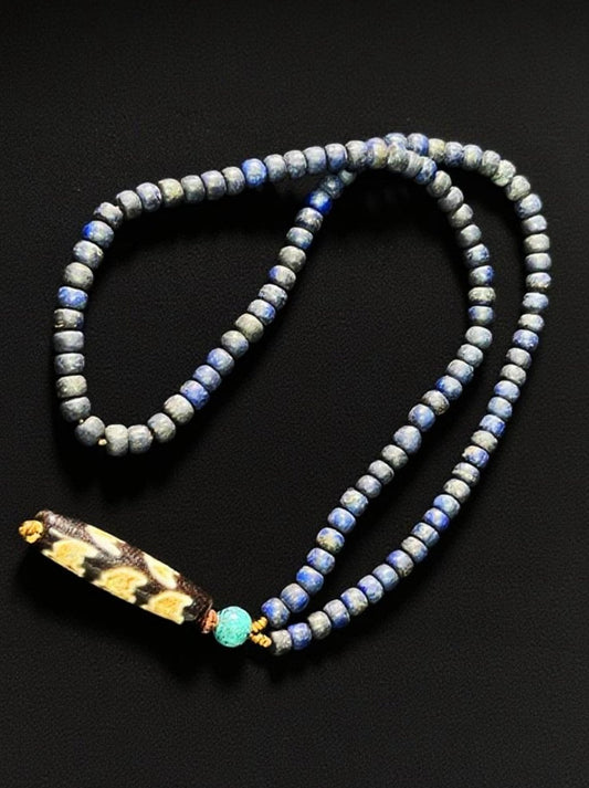 【Unique Item】 Lapis & Turquoise Tibetan Dzi Pendant Necklace