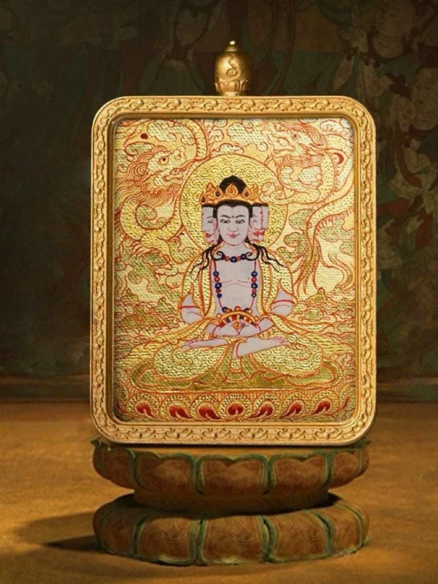 Vairocana Buddha Tibetan Hand-Painted Thangka Pendant - Zodiac Goat & Monkey Guardian Amulet