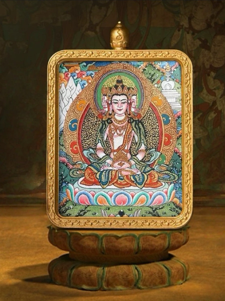 Vairocana Buddha Tibetan Hand-Painted Thangka Pendant - Zodiac Goat & Monkey Guardian Amulet